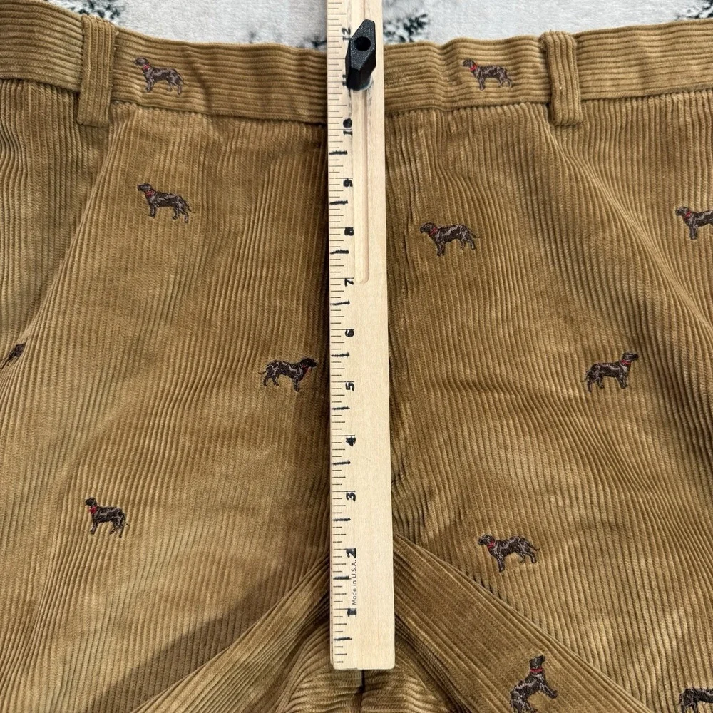 Brooks Brothers Hudson Mens 38X32 Corduroy Pants Embroidered Dogs Print Brown